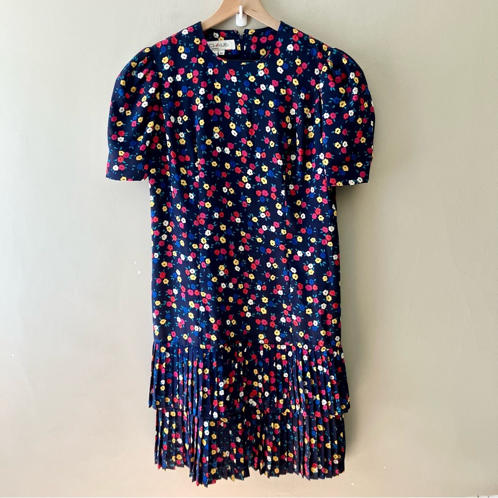 VINTAGE Floral Puff Sleeve Midi Dress